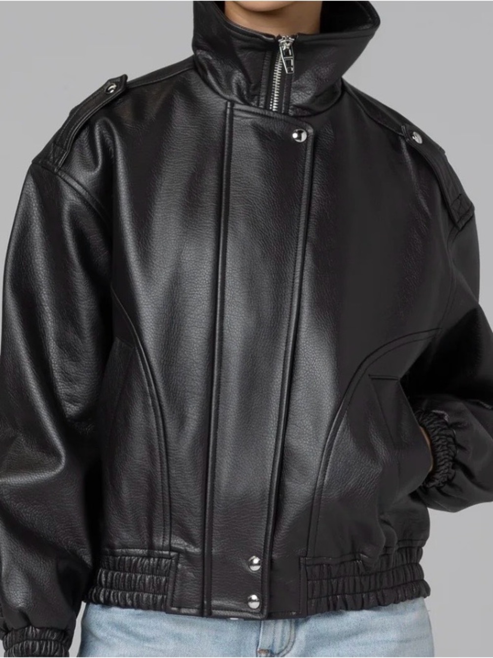 Blank NYC Black Faux Leather High-Neck Jacket